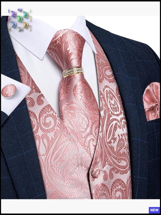 Other - Men's Silk Vest Set Formal Elegant Jacquard Paisley Wedding Party 5PC